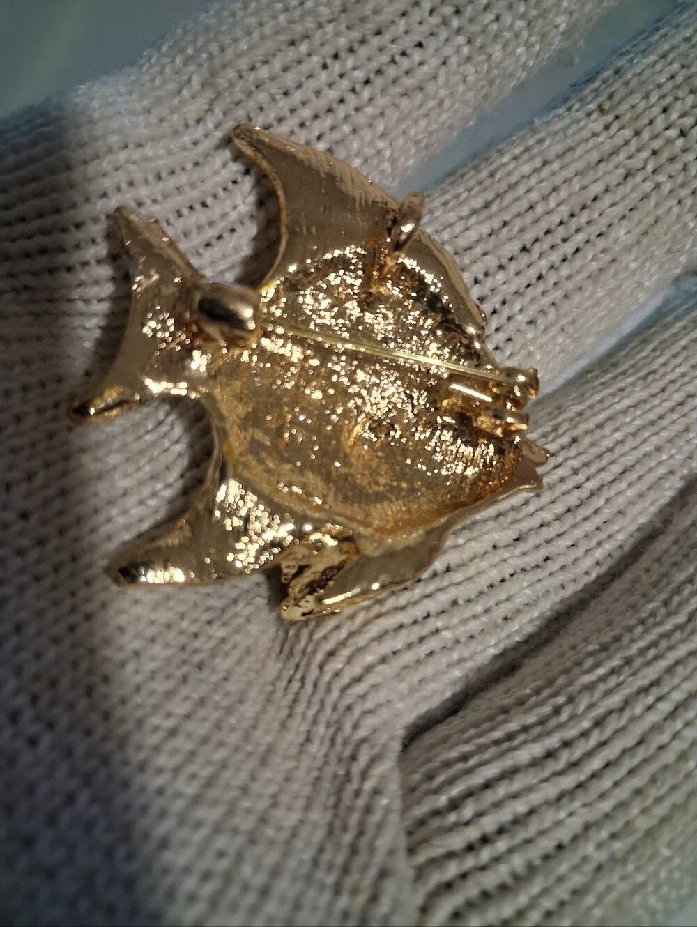 Gold-Tone Crystal Fish Pin Brooch in Yellow and Clear